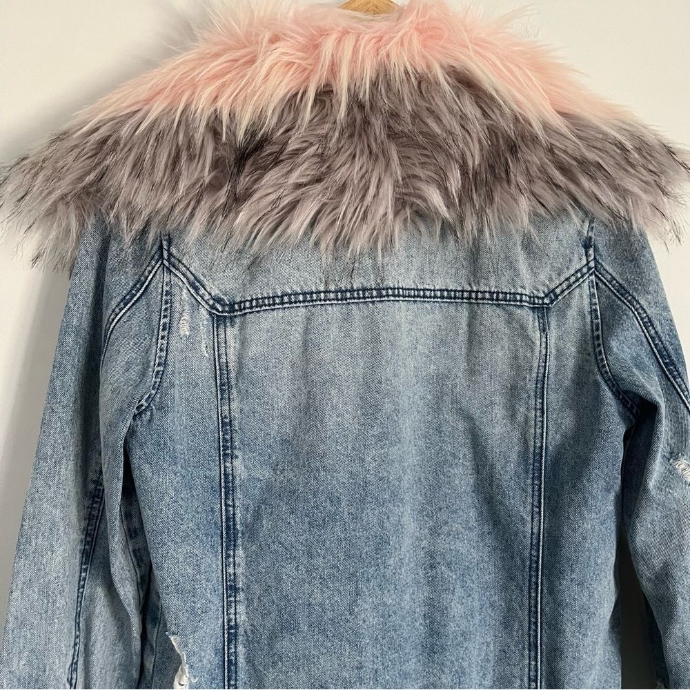 Blank NYC Pink Faux Fur Collar/Lined Snowflake Denim Jacket, Size XS - Picture 5 of 16